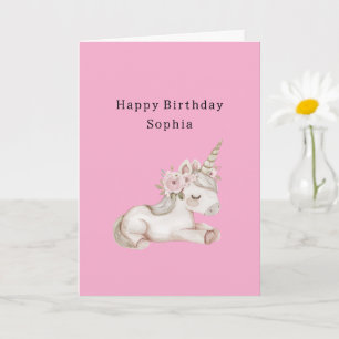 Hübsches Einhorn Rosa Blumiger Geburtstag Karte