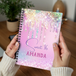 Hübsches Einhorn rosa Glitter-Geburtstagsmonogramm Planer