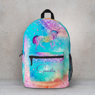 Hübsches Einhorn rosa Glitter Regenbogen aqua Mono Bedruckter Rucksack