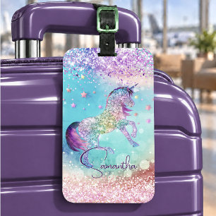 Hübsches Einhorn rosa Glitter Regenbogen aqua Mono Gepäckanhänger