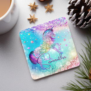 Hübsches Einhorn rosa Glitter Regenbogen aqua Mono Getränkeuntersetzer