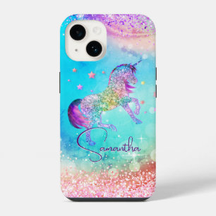 Hübsches Einhorn rosa Glitter Regenbogen aqua Mono iPhone 14 Hülle
