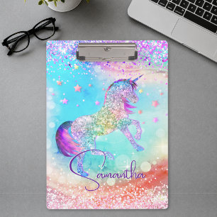 Hübsches Einhorn rosa Glitter Regenbogen aqua Mono Klemmbrett