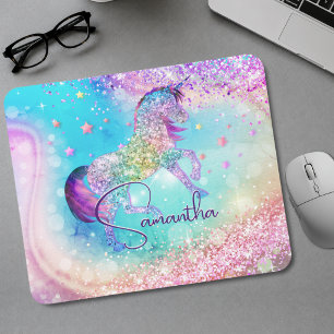 Hübsches Einhorn rosa Glitter Regenbogen aqua Mono Mousepad