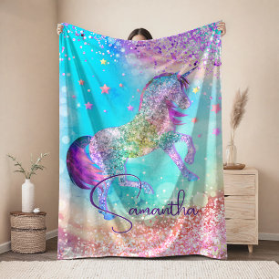Hübsches Einhorn rosa Glitter Regenbogen aqua Mono Sherpadecke