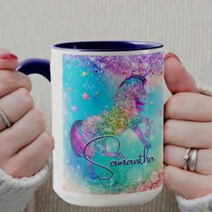 Hübsches Einhorn rosa Glitter Regenbogen Aquamarin Tasse