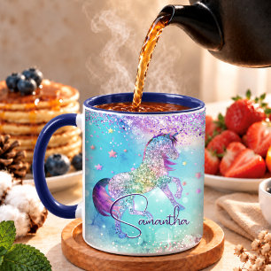 Hübsches Einhorn rosa Glitter Regenbogen Aquamarin Tasse