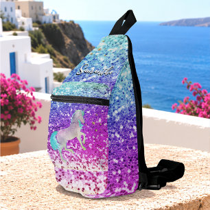 Hübsches Einhorn rosa Glitter Regenbogen Gold Mono Crossbody Bag