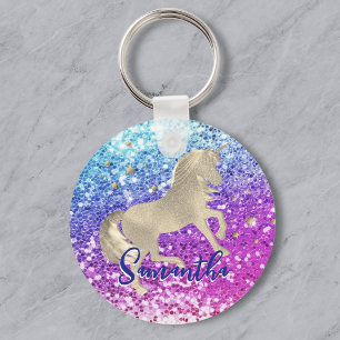 Hübsches Einhorn rosa Glitter Regenbogen Gold Mono Schlüsselanhänger