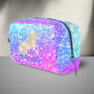 Hübsches Einhorn rosa Glitter Regenbogen Gold Mono Waschbeutel