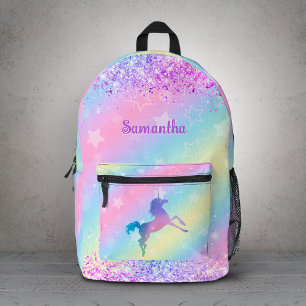 Hübsches Einhorn rosa Glitter Regenbogen Kunst Mon Bedruckter Rucksack