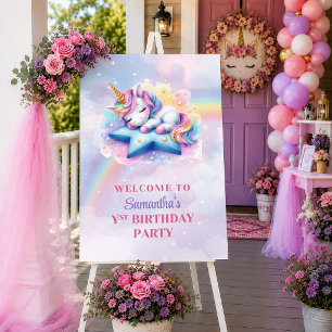 Hübsches Einhorn Rosa Lila Mädchen Geburtstags Wil Poster