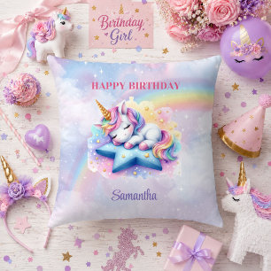 Hübsches Einhorn Rosa Lila Mädchen Geburtstagskiss Kissen