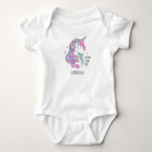 Hübsches Einhorn rosa und silberner Glitter Mädche Baby Strampler