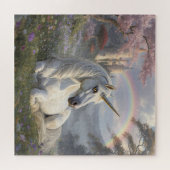Hübsches Einhorn, Schloss und Regenbogen  Puzzle (Horizontal)
