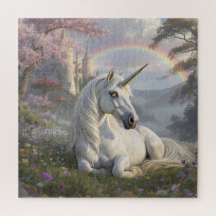 Hübsches Einhorn, Schloss und Regenbogen  Puzzle