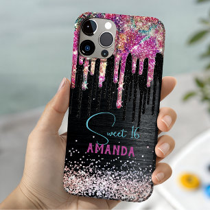Hübsches Einhorn schwarzes Glitter Geburtstagsmono Case-Mate iPhone Hülle
