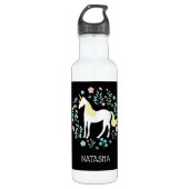 Hübsches Einhorn und Blume Personalisiert Edelstahlflasche (Vorderseite)