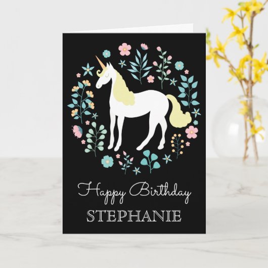Hübsches Einhorn und Blume Personalisiert Karte (Gelbe Blume)
