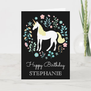 Hübsches Einhorn und Blume Personalisiert Karte