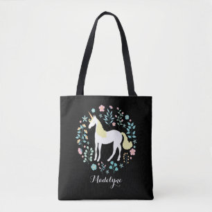 Hübsches Einhorn und Blume Personalisiert Tasche