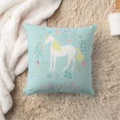 Hübsches Einhorn und Blume Personalisiertes Aqua Kissen (Decke)