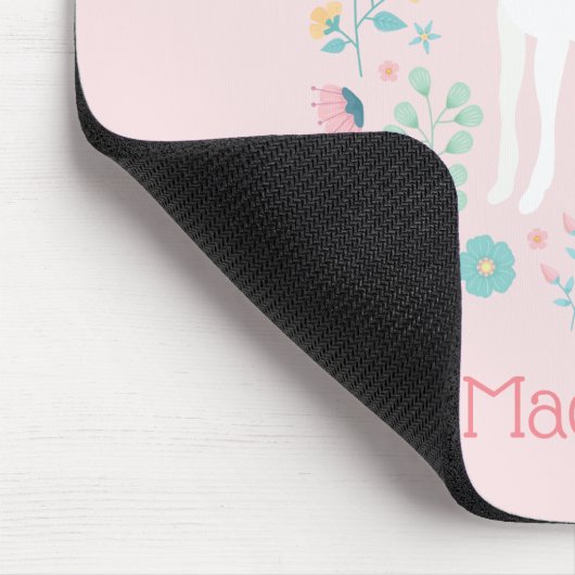 Hübsches Einhorn und Blume Rosa Personalisiert Mousepad (Ecke)