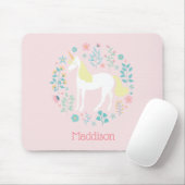 Hübsches Einhorn und Blume Rosa Personalisiert Mousepad (Mit Mouse)