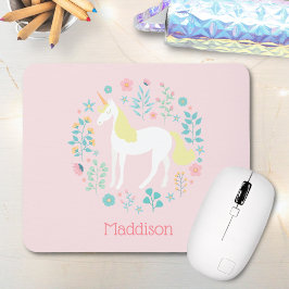 Hübsches Einhorn und Blume Rosa Personalisiert Mousepad
