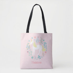 Hübsches Einhorn und Blume Rosa Personalisiert Tasche