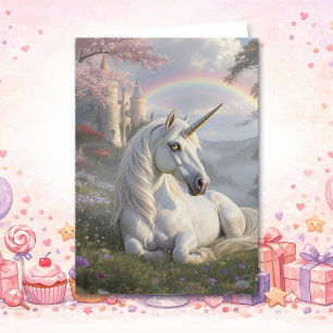 Hübsches Einhorn und Märchenschloss Geburtstag Karte