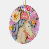 Hübsches Einhorn und Rose FOTO namens Keepake Keramik Ornament (Rechts)