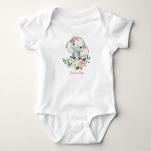 Hübsches Elefant-Boho-Blumen-Grün-Girl-Geschenk Baby Strampler
