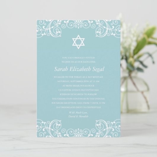 Hübsches Elegantes Bat Mitzvah Einladung (Stehend Vorderseite)
