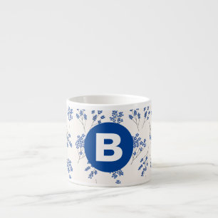 Hübsches elegantes blaues Blumenmuster Monogramm Espressotasse