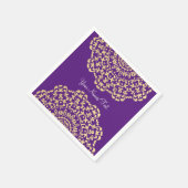Hübsches Elegantes Gold Deep Lila Lacy Gemustert Serviette (Ecke)