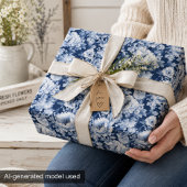 Hübsches elegantes Indidigo Blumenmuster Geschenkpapier