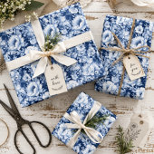 Hübsches elegantes Indidigo Blumenmuster Geschenkpapier