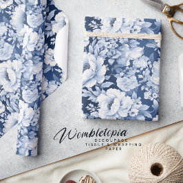 Hübsches elegantes Indidigo Blumenmuster Geschenkpapier
