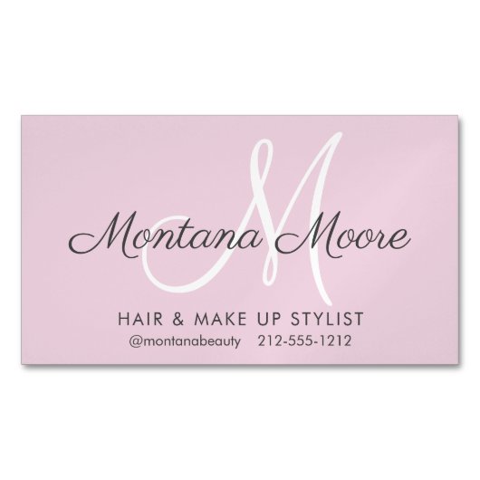 Hübsches, elegantes Monogramm Rosa Make-up Haar Sa Magnetische Visitenkarte (Vorderseite)