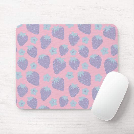 Hübsches Erdbeermuster in Lila und Blau Mousepad (Mit Mouse)
