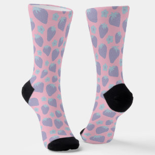 Hübsches Erdbeermuster in Lila und Blau Socken