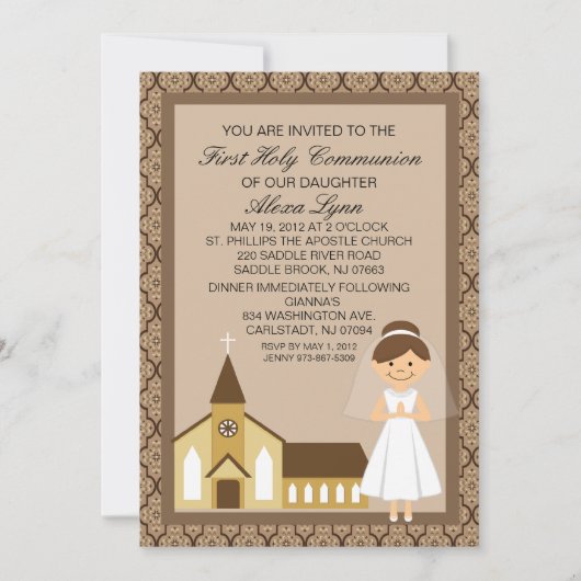 Hübsches erstes Kommunions-Mädchen durch Einladung (Vorderseite)