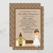 Hübsches erstes Kommunions-Mädchen durch Einladung (Vorne/Hinten)