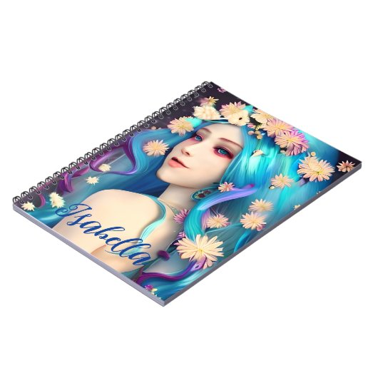 Hübsches Ethereal-Mädchen mit Personalisierten Blu Notizblock (Linke Seite)