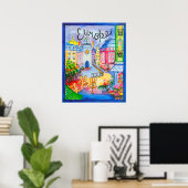 Hübsches Europa Stadt Poster (Heimbüro)