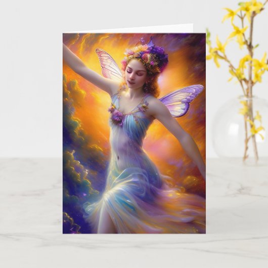 Hübsches Fairy Tanzen im Wind Karte (Gelbe Blume)