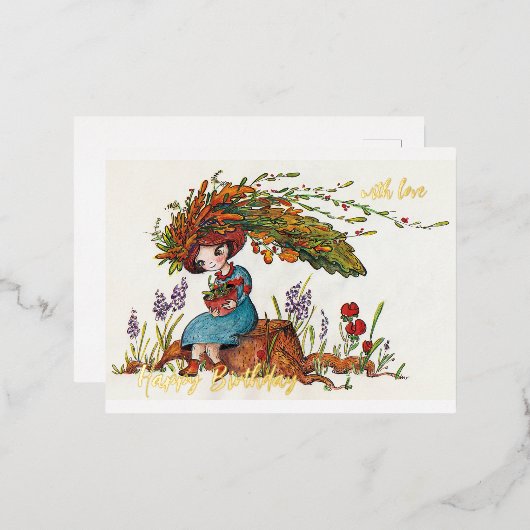 hübsches Fallmädchen Folien Feiertagspostkarte (Vorderseite/Rückseite)