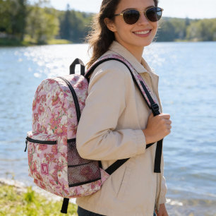 Hübsches farbenfrohes Blumenmotiv Lila Rosa Monogr Bedruckter Rucksack