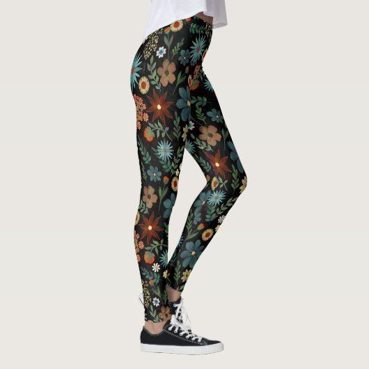 Hübsches Farbenspiel, florales Schwarz Leggings (Rechts)